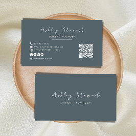 Tarjeta De Visita Código Qr profesional moderno de la Marina Minimal