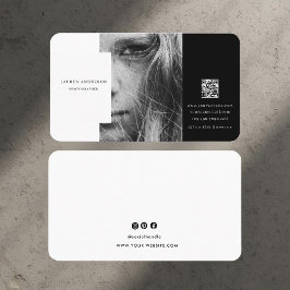 Tarjeta De Visita Código QR profesional moderno en blanco y negro