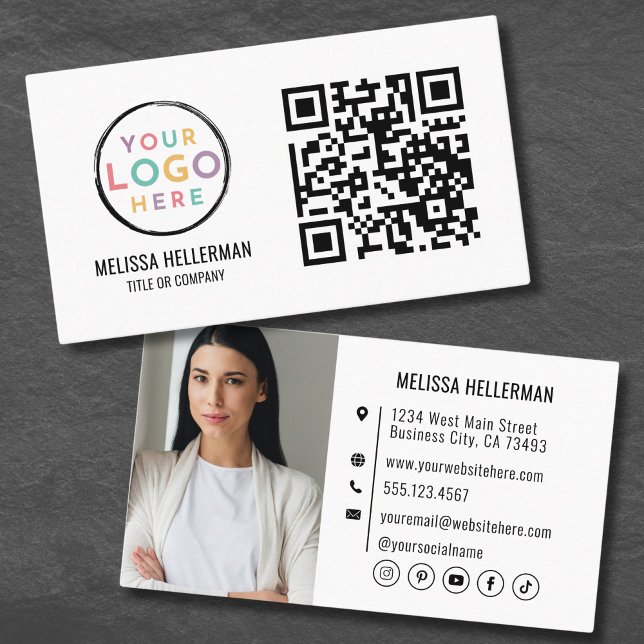 Tarjeta De Visita Código QR profesional moderno Foto Su logotipo (Modern Professional QR Code Photo Your Logo Business Card)