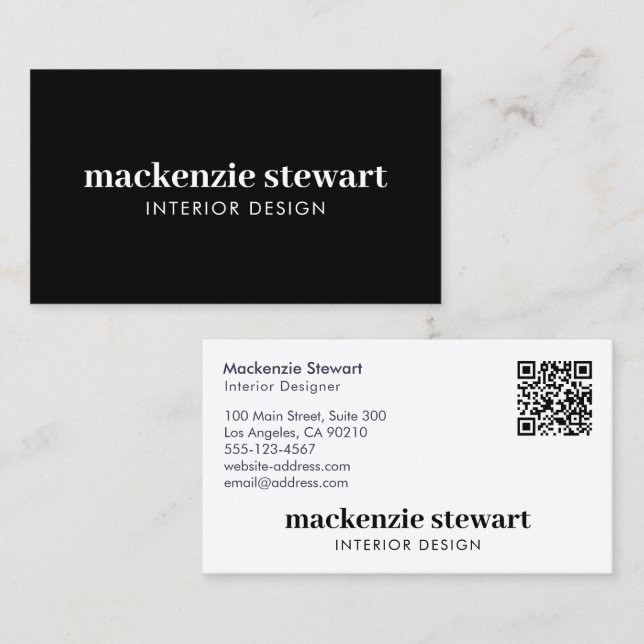 Tarjeta De Visita Código QR profesional moderno negrita negra (Anverso / Reverso)