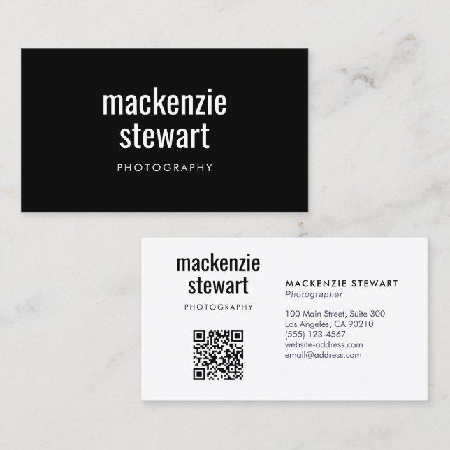 Tarjeta De Visita Código QR profesional moderno negrita negra (Anverso / Reverso)