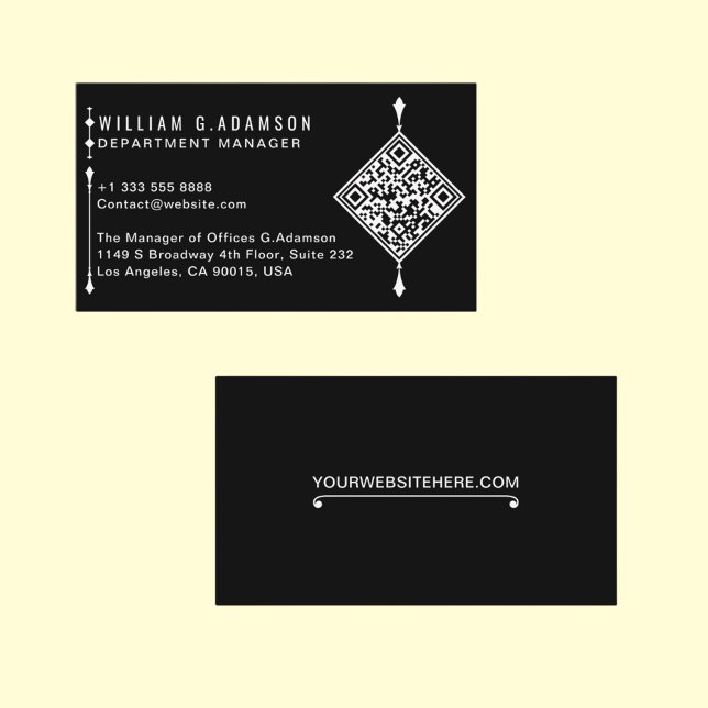 Tarjeta De Visita Código QR profesional | Negro mínimo moderno (Professional QR Code Black Business Card)