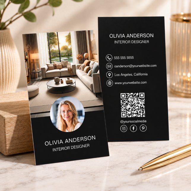 Tarjeta De Visita Código QR Profesional Negro Moderno (Modern Black Professional QR Code Business Card)
