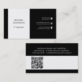 Tarjeta De Visita Código QR profesional simple en blanco negro
