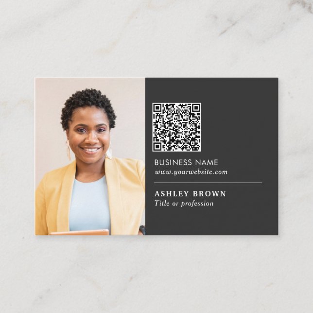 Tarjeta De Visita Código QR profesional simple logo realzador foto B (Anverso)