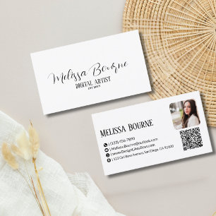 Tarjeta De Visita Código QR profesional y foto, negro y blanco moder