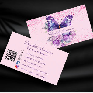 Tarjeta De Visita Código QR púrpura mariposa medios sociales