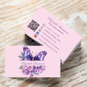 Tarjeta De Visita Código QR púrpura mariposa medios sociales