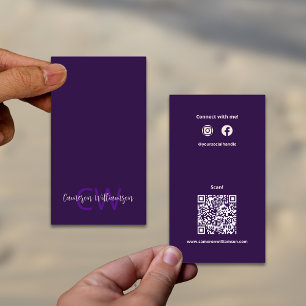 Tarjeta De Visita Código QR púrpura minimalista sólido profundo soci