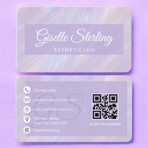 Tarjeta De Visita Código QR púrpura pastel para esteticista