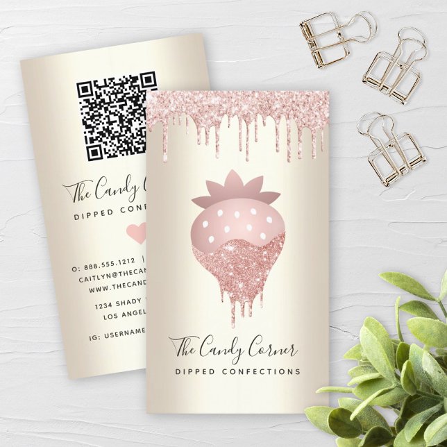 Tarjeta De Visita Código QR Purpurina de fresa rosa Confección oro (Subido por el creador)