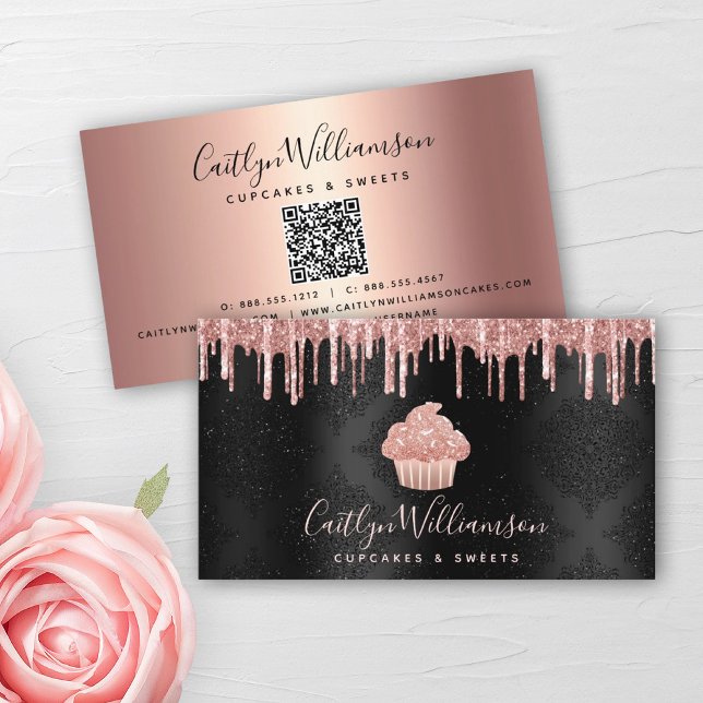 Tarjeta De Visita Código QR Purpurina de pastelitos rosados Drin Pan (Subido por el creador)