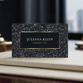 Tarjeta De Visita Código QR Purpurina negro elegante