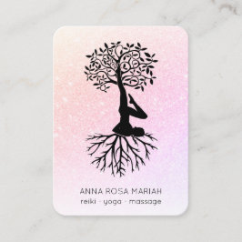 Tarjeta De Visita *~* Código QR Purpurina Pastel Árbol de yoga de la