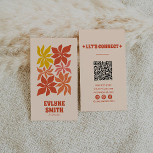 Tarjeta De Visita Código QR Quemado Naranja Groovy Floral Terracotta