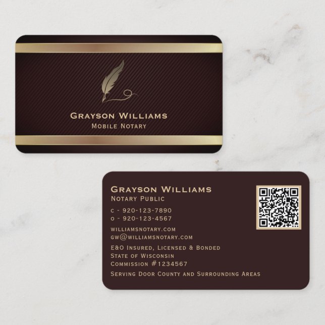 Tarjeta De Visita Código QR Quill de notario móvil (Anverso / Reverso)