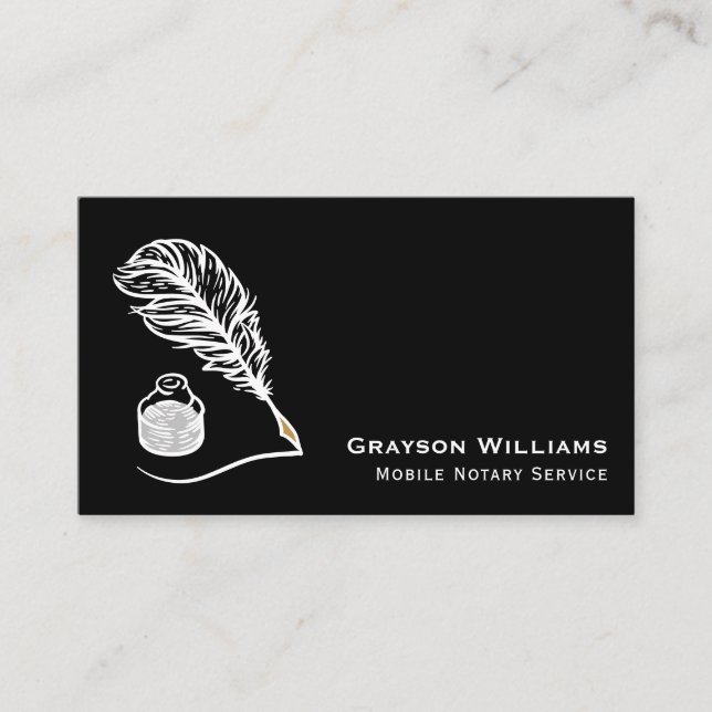 Tarjeta De Visita Código QR Quill de notario móvil negro (Anverso)