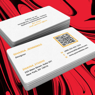 Tarjeta De Visita Código QR Redes Modernas Negro Naranja Blanco