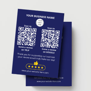 Tarjeta De Visita Código QR Reseña de Negocios Azules GOOGLE y YELP