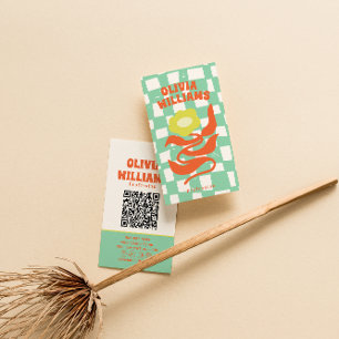 Tarjeta De Visita Código QR Retro Boho Groovy Cuadros Floral Margari