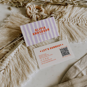 Tarjeta De Visita Código QR Retro Boho Groovy Funky Único De Moda