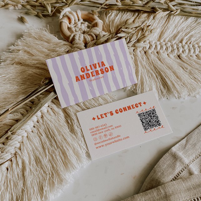Tarjeta De Visita Código QR Retro Boho Groovy Funky Único De Moda (Subido por el creador)