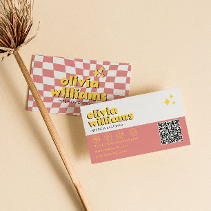 Tarjeta De Visita Código QR Retro Bold Atractivo Cuadriculado de los