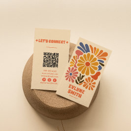 Tarjeta De Visita Código QR retro de color de mano Boho Floral audaz