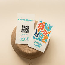 Código QR retro de color dibujado a mano Boho Flor