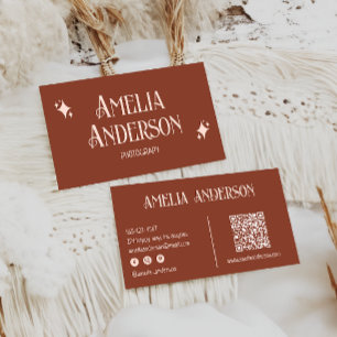 Tarjeta De Visita Código Qr Retro Elegante Blush y Terracota