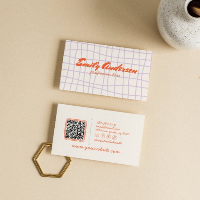 Tarjeta De Visita Código QR retro morado escrito dibujado Groovy (Subido por el creador)