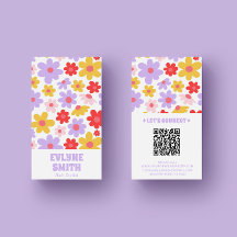 Código QR retro púrpura Groovy Floral Girly Boho