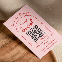 Tarjeta De Visita Código QR retro Rojo manuscrito Giro Whimsical