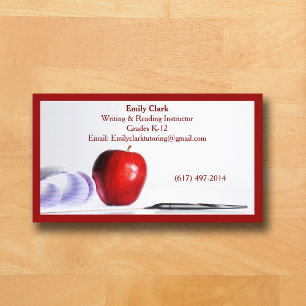 Tarjeta De Visita Código QR Rojo Escuela Maestro Manzana Roja  