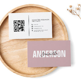 Tarjeta De Visita Código QR rosa Boho minimalista profesional modern