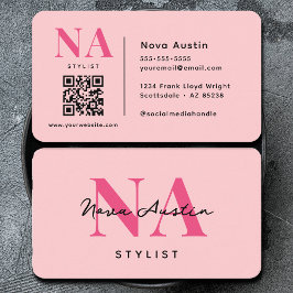 Tarjeta De Visita Código QR Rosa Caliente Estética de Lujo con Monog