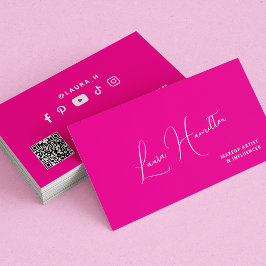 Tarjeta De Visita código QR rosa caliente influencer de belleza mode