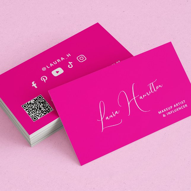 Tarjeta De Visita código QR rosa caliente influencer de belleza mode (Subido por el creador)