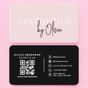 Tarjeta De Visita Código QR Rosa Claro Esteticista de Cuidado de la