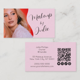Tarjeta De Visita Código QR Rosa Claro, Icono Social, y Maquillaje d