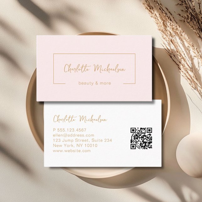 Tarjeta De Visita Código QR Rosa con Letra Minima (Minimal Handwriting Pink QR Code Business Card)