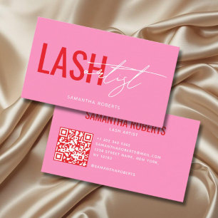 Tarjeta De Visita Código QR rosa de artista de pestañas moderna