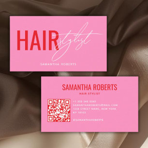 Tarjeta De Visita Código QR rosa de estilista de cabello moderno