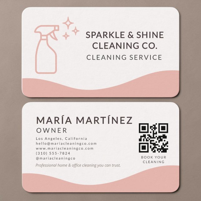 Tarjeta De Visita Código QR Rosa de Limpieza de Casa (Subido por el creador)