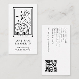 Tarjeta De Visita Código QR Rosa de Tarot para Panadero Artesanal Pa