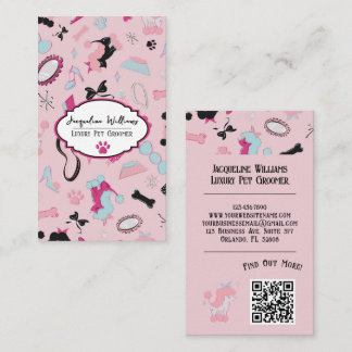 Tarjeta De Visita Código QR Rosa Femenino Peluquero de Mascotas de m