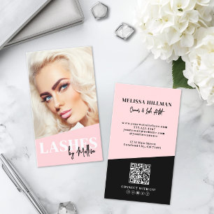 Tarjeta De Visita Código QR Rosa Foto Pestañas Verticales