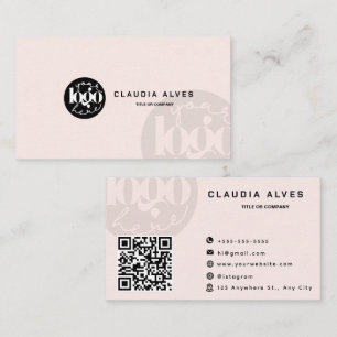Tarjeta De Visita Código QR Rosa Moderno con Logo Personalizado