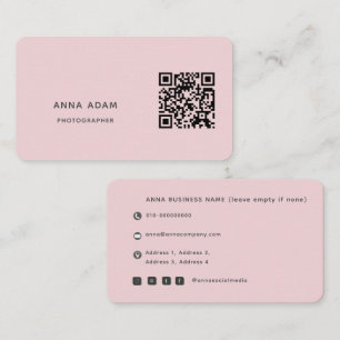 Tarjeta De Visita Código QR rosa, moderno, Minimalista, sencillo de 