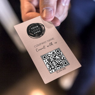Tarjeta De Visita Código QR Rosa Moderno Redes Sociales